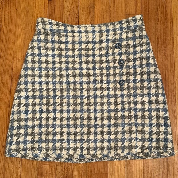Sandro Womens Blue Calia Tweed Houndstooth Button Check Mini Skirt Size FR 4. @ - Picture 1 of 16